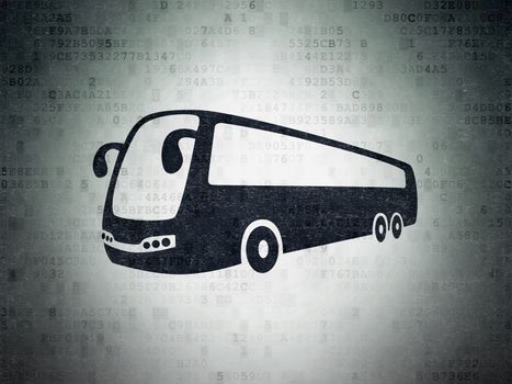 Tourism concept: Painted black Bus icon on Digital Data Paper background