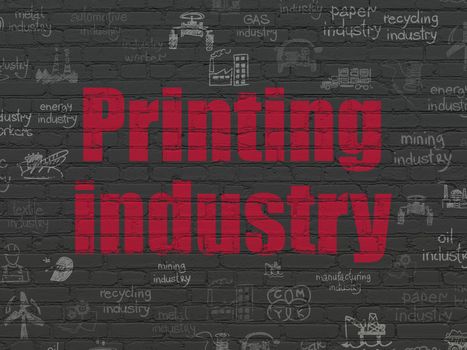 Industry concept: Painted red text Printing Industry on Black Brick wall background with  Hand Drawn Industry Icons