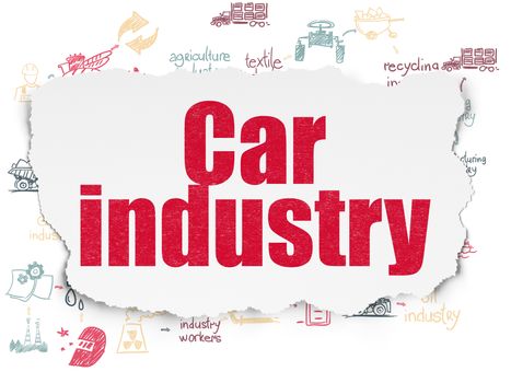 Manufacuring concept: Painted red text Car Industry on Torn Paper background with Scheme Of Hand Drawn Industry Icons