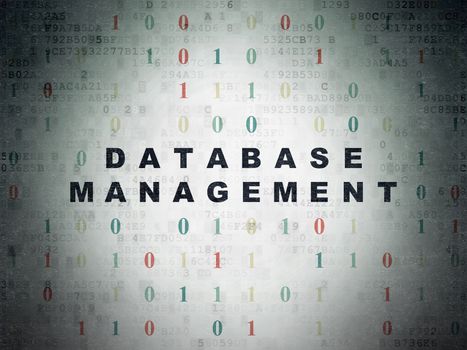 Database concept: Painted black text Database Management on Digital Data Paper background with Binary Code