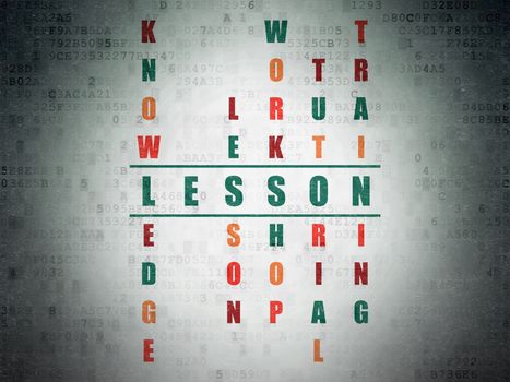 Education concept: Painted green word Lesson in solving Crossword Puzzle on Digital Data Paper background