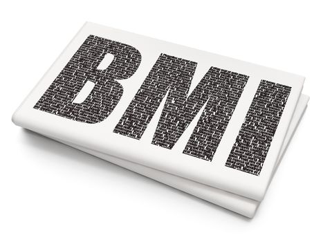 Healthcare concept: Pixelated black text BMI on Blank Newspaper background, 3D rendering