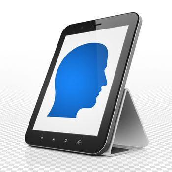 Information concept: Tablet Computer with blue Head icon on display, 3D rendering