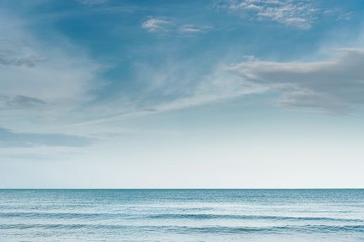 blue sky with clouds and wave on sea