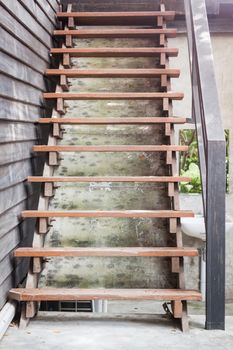 Wooden stairs in coffee shop, stock photo