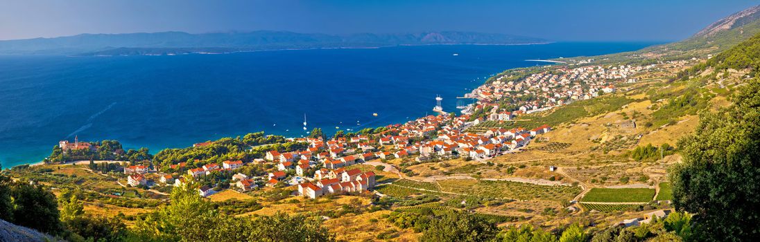 Bol on Brac island panoramic aerial view, Dalmatia, Croatia