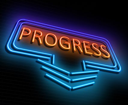 Illustration depicting an illuminated neon sign with a progress concept.