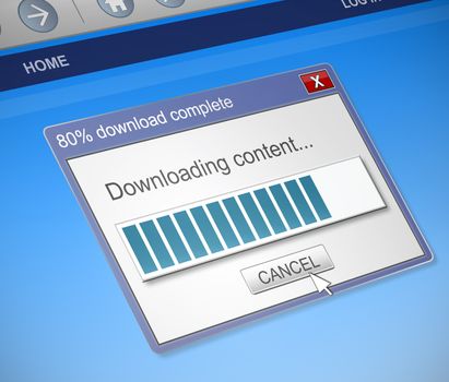 Illustration depicting a computer dialog box with a downloading content concept.