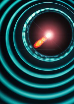 Bright light source on the end of the probe in a tube with concentric rings