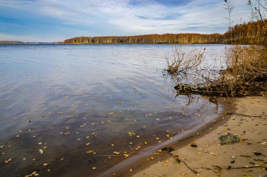 On the lake in the late autumn in October