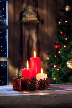 close up view of candles and strobiles  on color back