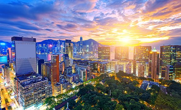 Hong Kong city sunset , Tsim Sha Tsui area