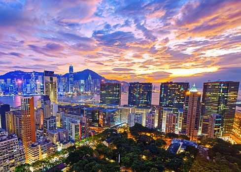 Hong Kong city sunset , Tsim Sha Tsui area