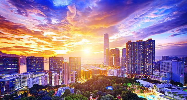 Hong Kong skyline at sunset