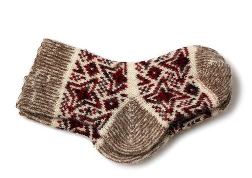 knitted woolen socks on a white background