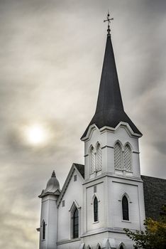 New England white wooden church in Maine, USA