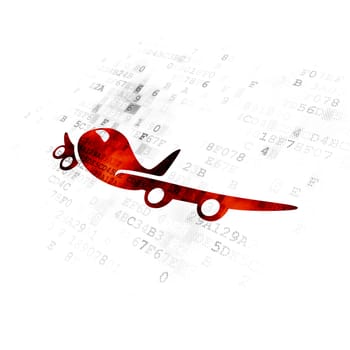 Tourism concept: Pixelated red Airplane icon on Digital background