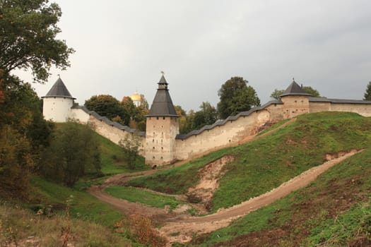 Pskov , Russia,September 21, 2013 Towers and walls of the old fortress