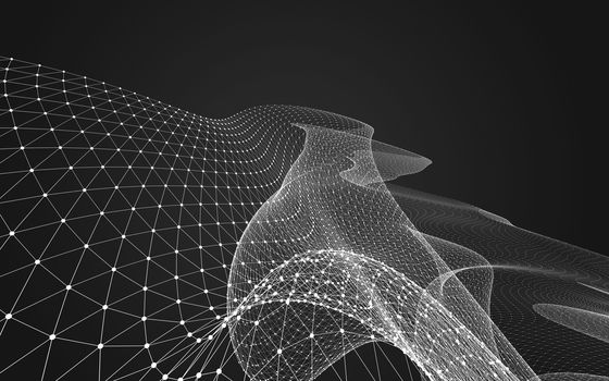 Abstract polygonal space low poly dark background with connecting dots and lines. Connection structure. 3d rendering