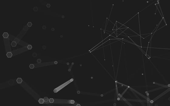 Abstract polygonal space low poly dark background with connecting dots and lines. Connection structure. 3d rendering