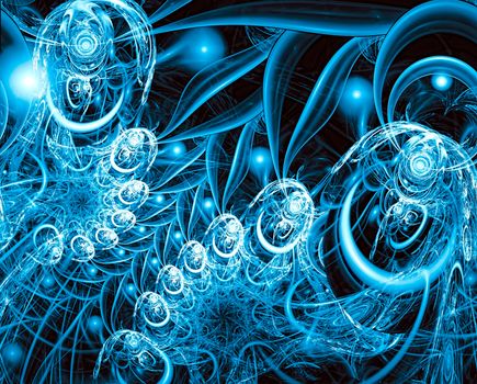 Abstract fractal ornament -  computer-generated image. Digital art: chaos curls and beads with light effects. For cards, posters, puzzles