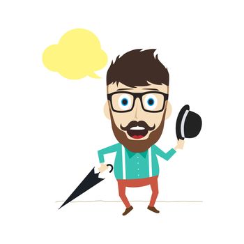 fun guy with umbrella and bowl hat vector art illustration