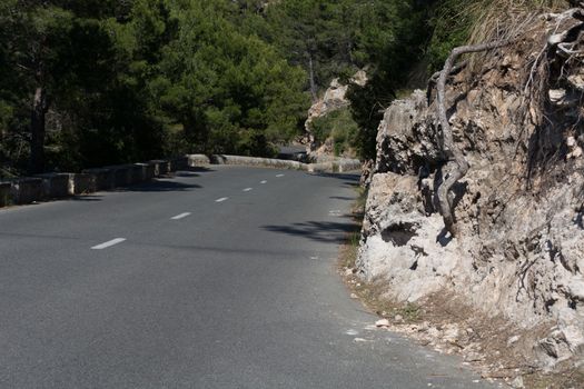 Serpentine road in the mountains. Mountain road on the west coast of Mallorca, Spain.