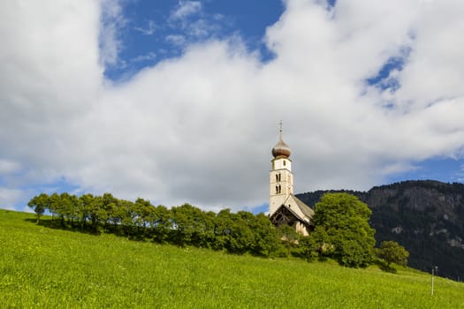 Seiser Alm Schlern, IT- September 19. View of a Saint Valentine church in a sunny day