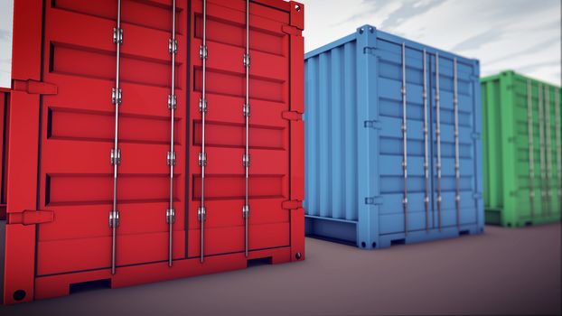 3d rendering of cargo containers in row