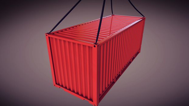 3d rendering of container hoisted by a crane