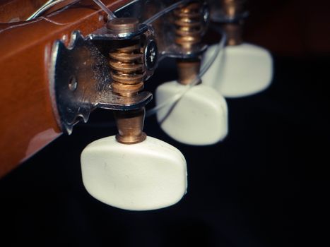 guitar fingerboard macro on a black background