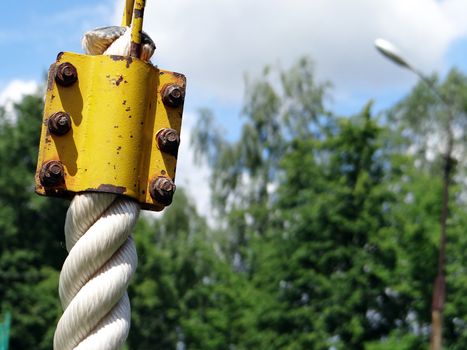 Photo of white rope closeup on blurred background