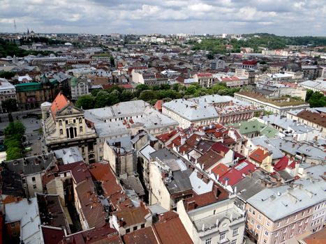 Old europe town or city view - Panorama for travel or tourism. Lvov.