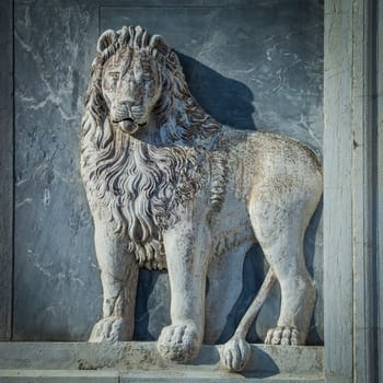 Marble lion on Santissimi Giovanni e Paolo church in Venice, Italy