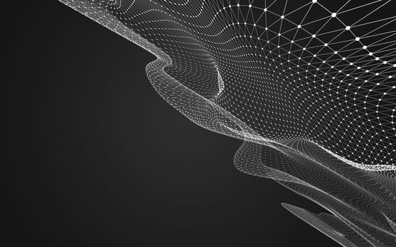 Abstract polygonal space low poly dark background with connecting dots and lines. Connection structure. 3d rendering