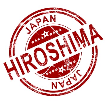 Red Hiroshima stamp with white background, 3D rendering