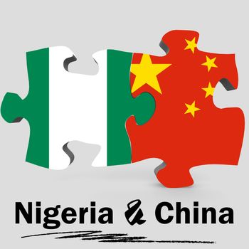 China and Nigeria Flags in puzzle isolated on white background, 3D rendering