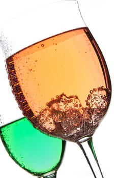 Liquid in the glass on a studio background
