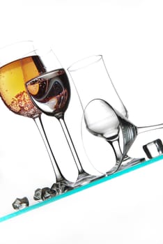 Liquid in the glass on a studio background