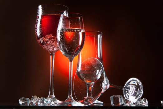 Liquid in the glass on a studio background