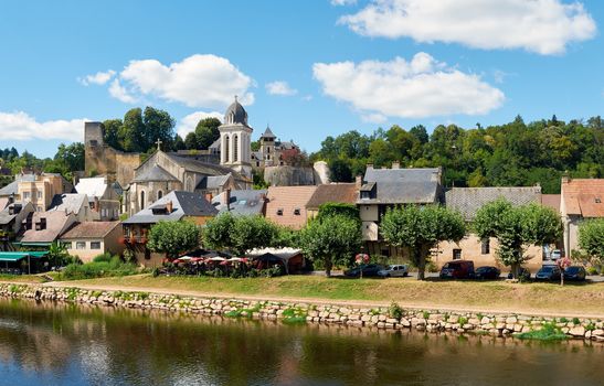 The town of Montignac at the shore of Vezere River, in Dordogne-Perigord, France