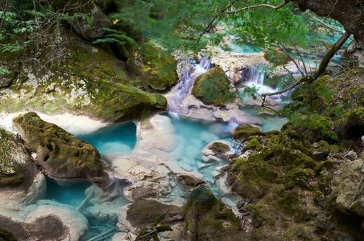 Urederra River (Navarra, Spain) takes an amazing blue color near its spring.
