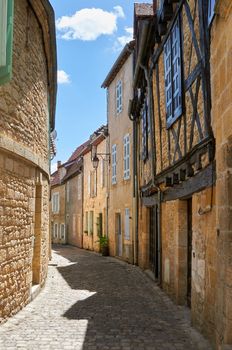 An ancient street in Montignac at the shore of Vezere River, in Dordogne-Perigord, France