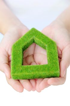 hand holding green house icon concept