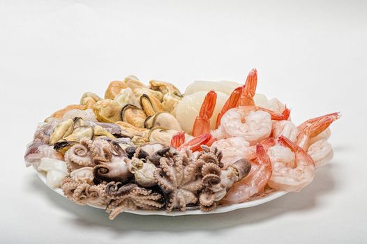 great variety of fresh seafood lying on a plate