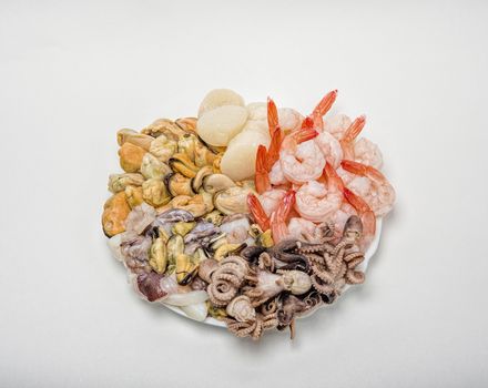 great variety of fresh seafood lying on a plate