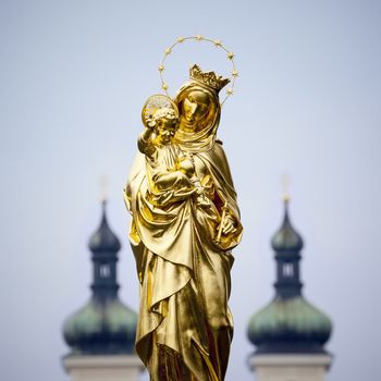 An image of the golden Madonna Statue in Tutzing Bavaria Germany