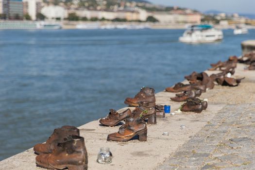 View of the River Danube in Budapest. on the Banks of the Monument Bronze Shoe Was Opened in Memory of the Victims of the Second World War