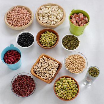 Collection of whole bean on white background, Vietnam agriculture product, fiber food make reduce cholesterol, prevent cancer, stability blood sugar, increase immune system, make heart health