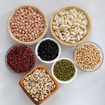 Collection of whole bean on white background, Vietnam agriculture product, fiber food make reduce cholesterol, prevent cancer, stability blood sugar, increase immune system, make heart health